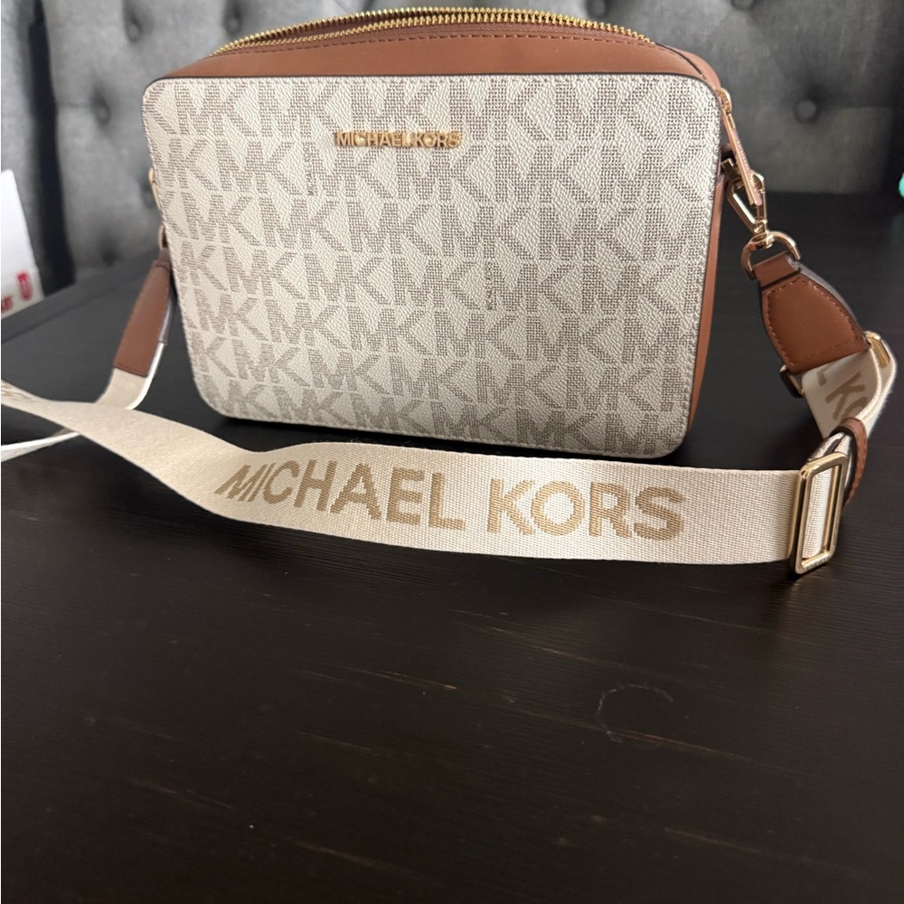 Michael Kors Cream Logo Crossbody with Gold Hardware